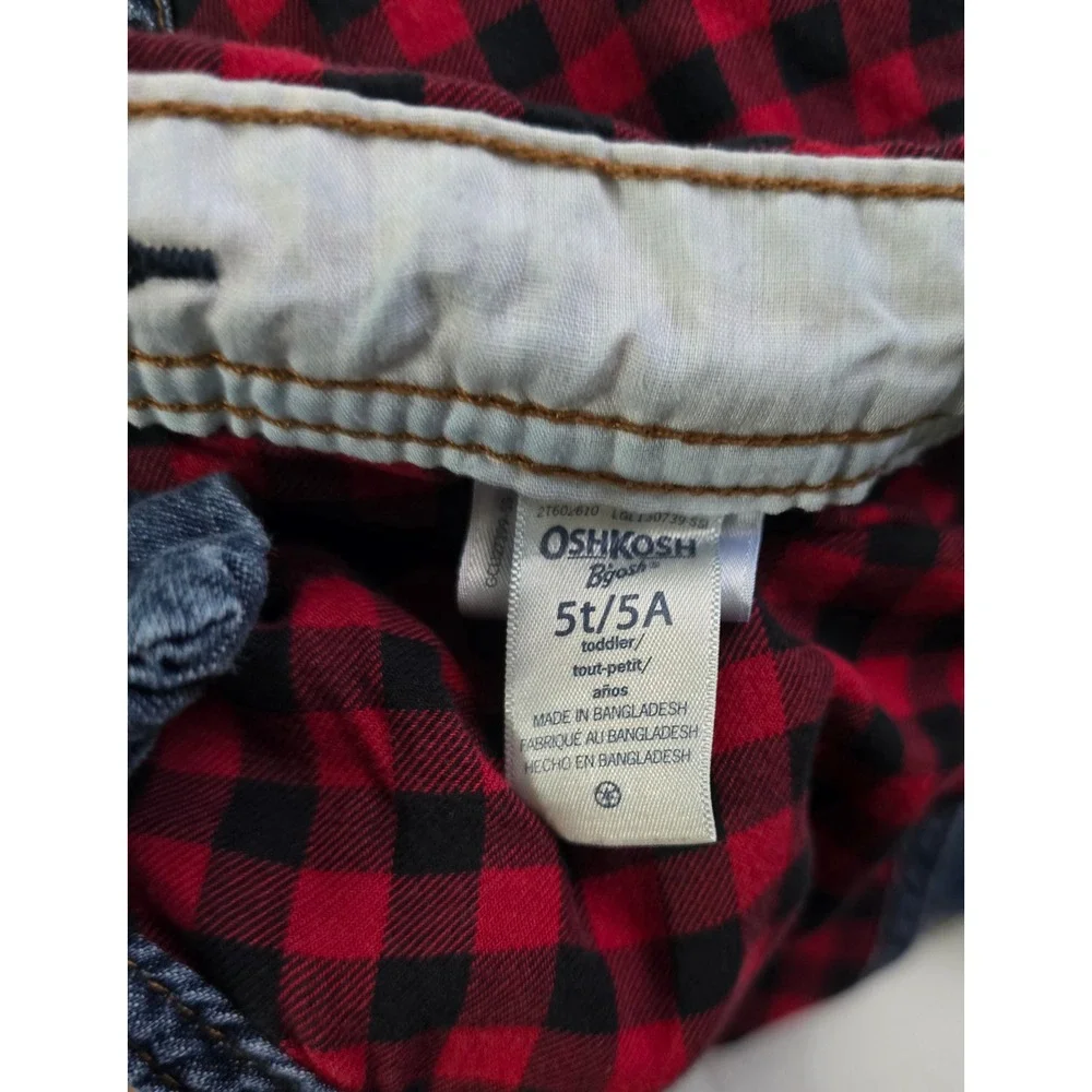 OshKosh Bgosh Boys 5T Flannel Lined Denim Overall BuffaloPlaid Blue Red 21602610